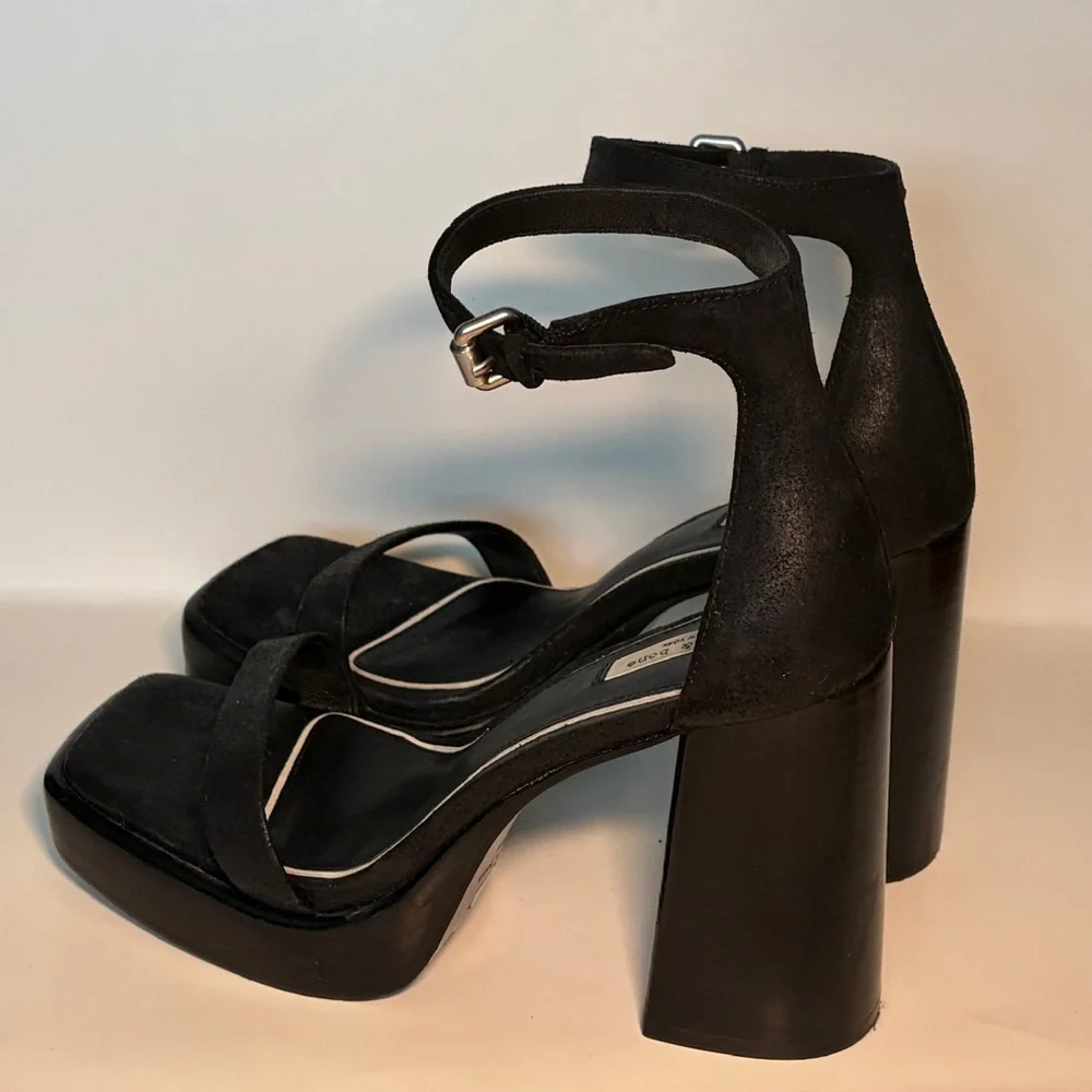 rag & bone Platform Sandals Womens‎ 38 Black Suede Block Heel Square Toe Buckle